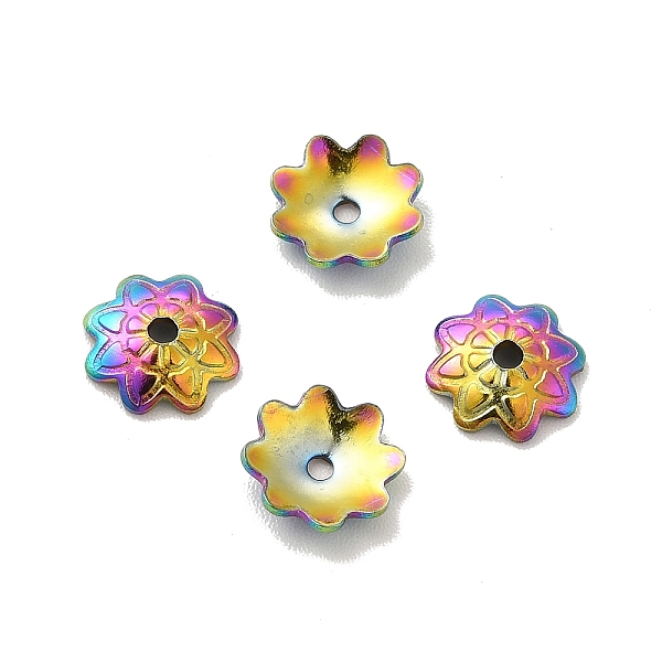 

PandaHall Ion Plating(IP) 304 Stainless Steel Bead Caps, Flower, Multi-Petal, Rainbow Color, 7.5x7x2mm, Hole: 2mm 304 Stainless Steel