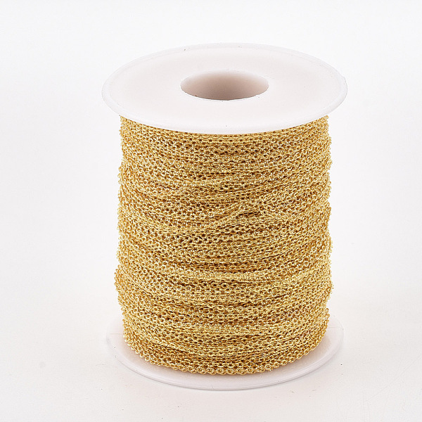 

PandaHall Brass Cable Chains, Textured, Unwelded, with Spool, Oval, Golden, 2x1.5x0.5mm, about 328.08 Feet(100m)/roll Brass