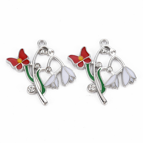

PandaHall Alloy Pendants, with Enamel and Rhinestone, Platinum, Butterfly with Flower, Red, 31x29x3mm, Hole: 2mm Alloy Rhinestone+Enamel...