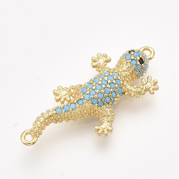 

PandaHall Brass Micro Pave Cubic Zirconia Links connectors, Gecko, Sky Blue, Golden, 31.5x14x4.5mm, Hole: 1.2mm Brass+Cubic Zirconia Other...
