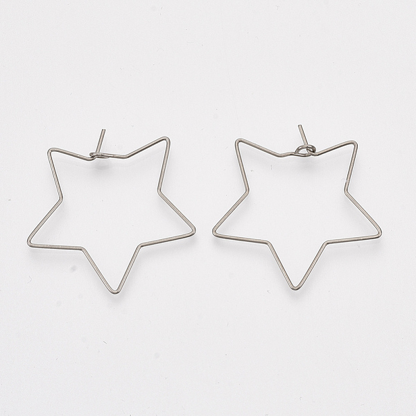 

PandaHall 304 Stainless Steel Hoop Earring Findings, Star, Stainless Steel Color, 21 Gauge, 29x30x0.7mm, Pin: 0.7mm 304 Stainless Steel