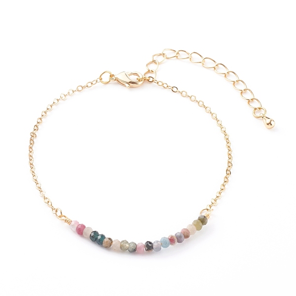 

PandaHall December Birthstone Natural Tourmaline Beaded Bracelets, with Brass Cable Chains, Faceted Round, Golden, 7-1/4 inch(18.5cm)...