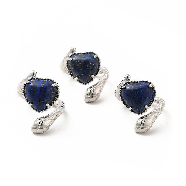 

PandaHall Natural Lapis Lazuli Heart with Snake Open Cuff Ring, Platinum Brass Jewelry for Women, US Size 8 1/2(18.5mm) Lapis Lazuli