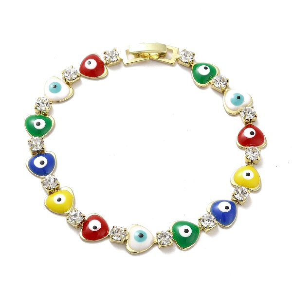 

PandaHall Rack Plating Iron Heart & Square Link Chains Bracelets, Enamel Evil Eye Bracelet with Clear Cubic Zirconia, Golden, Colorful...