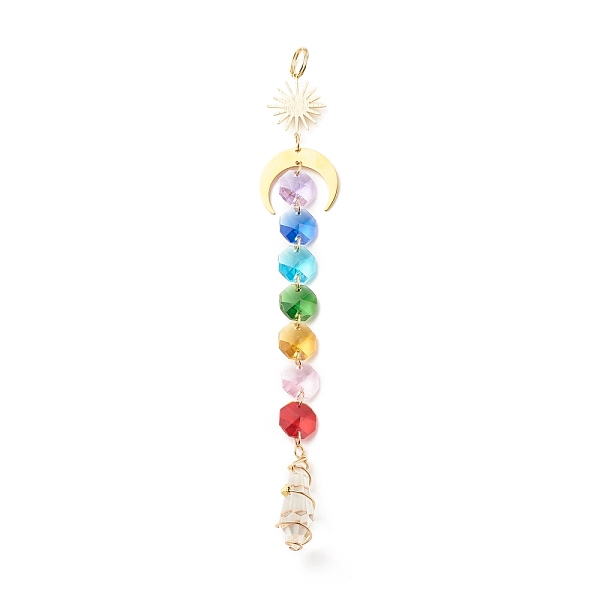 

PandaHall Sun Catcher Pendant Decorations, Glass & 201 Stainless Steel & Brass Hanging Ornament, Star & Moon & Teardrop, Colorful, 200mm...