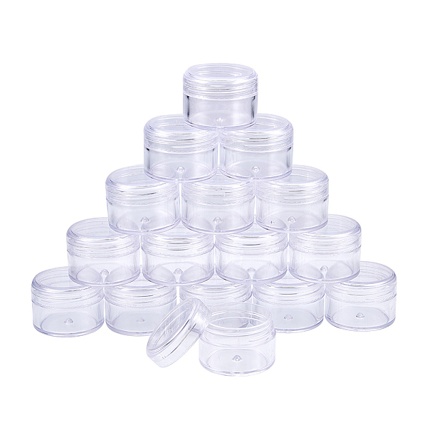 PandaHall BENECREAT 16 Pack 25ml Empty Clear Plastic Bead Storage Container jar with Rounded Screw-Top Lids for Beads, Nail Art, Glitter...