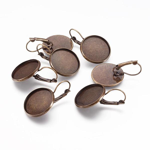 

PandaHall Brass Leverback Earring Findings, Flat Round, Nickel Free, Antique Bronze, 34x22x9mm, Hole: 11x17mm, Tray: 20mm Inner Diameter...
