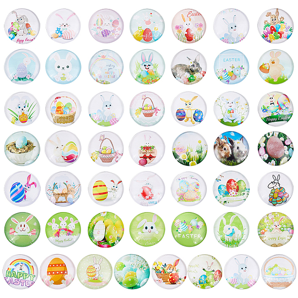 

PandaHall 1 Bag Glass Cabochons, Half Round/Dome with Easter Theme Pattern, Mixed Color, 25mm, about 50pcs/bag Glass Half Round Multicolor