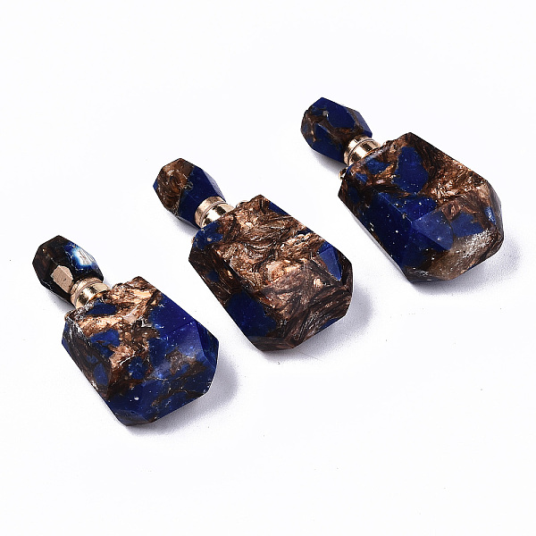 PandaHall Assembled Synthetic Bronzite and Lapis Lazuli Openable Perfume Bottle Pendants, with Light Gold Brass Findings, Dyed, Capacity...