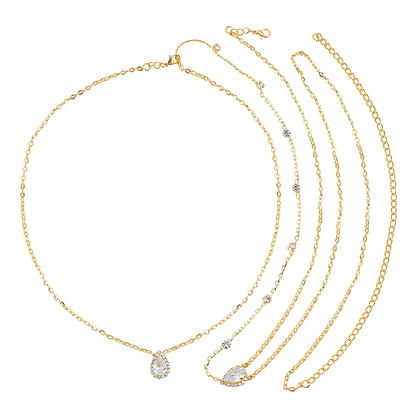 

PandaHall Fingerinspire 1Pc Clear Cubic Zirconia Teardrop Backdrop Necklace Body Chain, Alloy Tassel Pendant Body Decoration for Women...