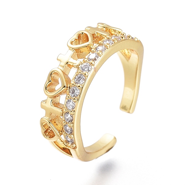 Brass Micro Pave Clear Cubic Zirconia Cuff Rings