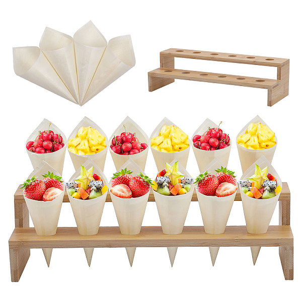 

PandaHall GLOBLELAND 100 Pcs Wooden Ice Cream Cone Holders with 12 Holes Bamboo Food Cone Display Stand Charcuterie Cones Holder for Ice..., Multicolor
