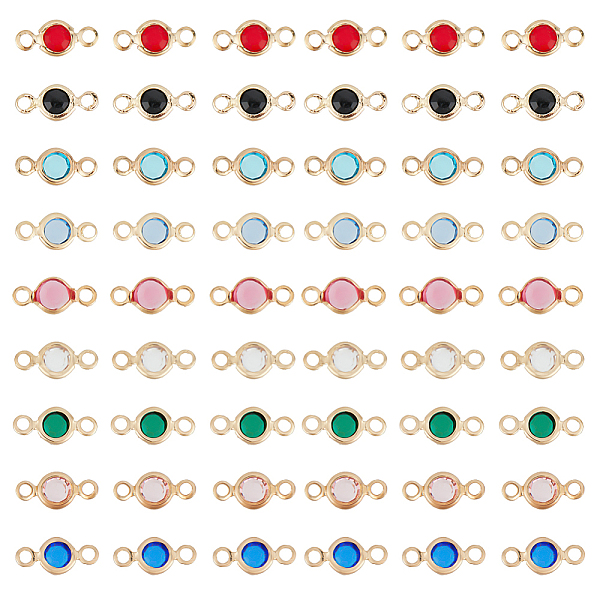 

PandaHall HOBBIESAY 54Pcs 9 Colors Brass Rhinestone Connector Charms, Flat Round Single Stone Links, Light Gold, Mixed Color, 10x5x2mm, Hole..., Multicolor