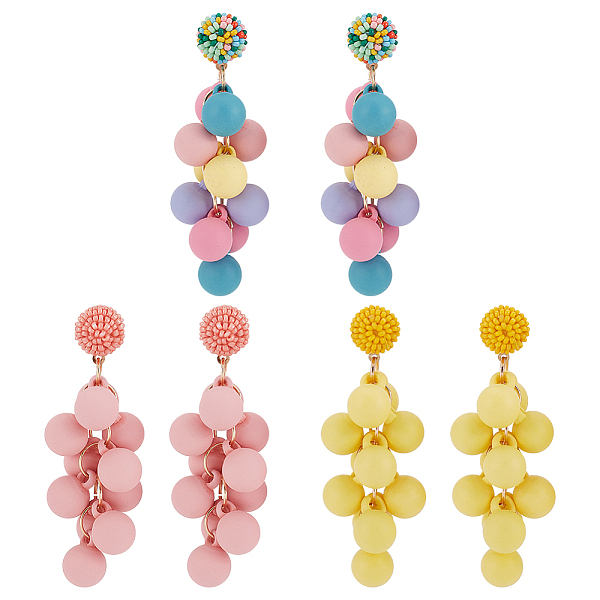 

PandaHall FIBLOOM 3 Pairs 3 Colors Candy Color Acrylic Cluster Dangle Stud Earrings, Alloy Long Drop Earrings for Women, Mixed Color, 76.5mm..., Multicolor