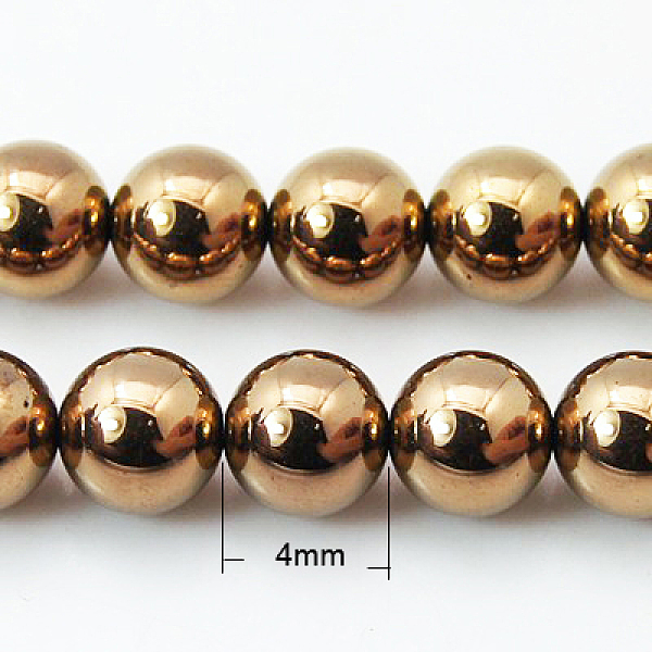 

PandaHall Non-magnetic Synthetic Hematite Beads Strands, Round, Red Copper Plated, 4mm, about 100pcs/strand, 15.7 inch Non-magnetic Hematite..., Brown