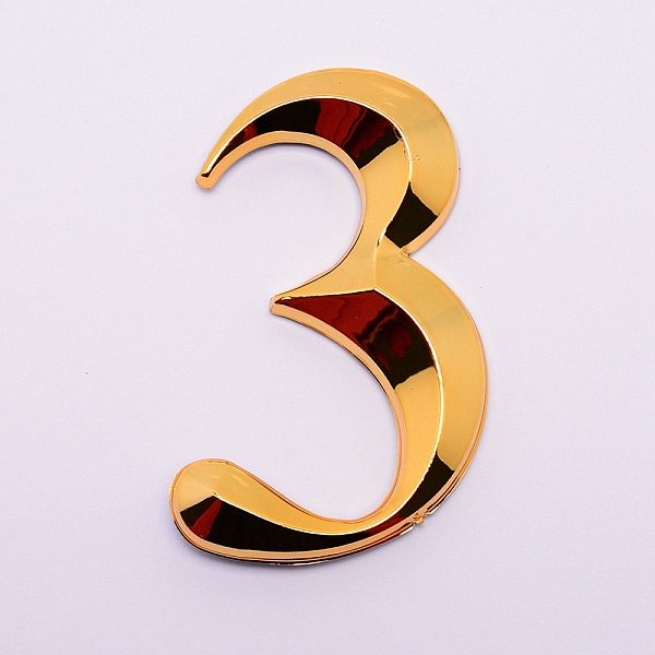 

PandaHall Plastic & PVC Number Sign Labels, Gold, Num.3, 3: 71x45.5x8mm Plastic Gold