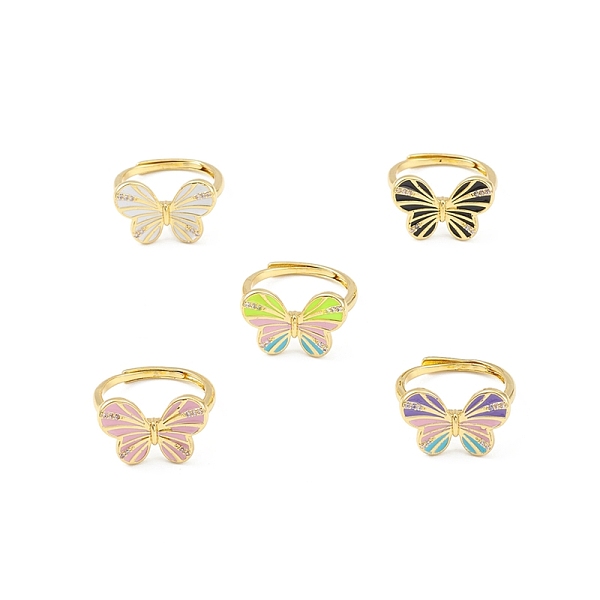 

PandaHall Enamel Butterfly Adjustable Ring, Real 18K Gold Plated Brass Jewelry for Women, Lead Free & Cadmium Free, Mixed Color, Inner..., Multicolor