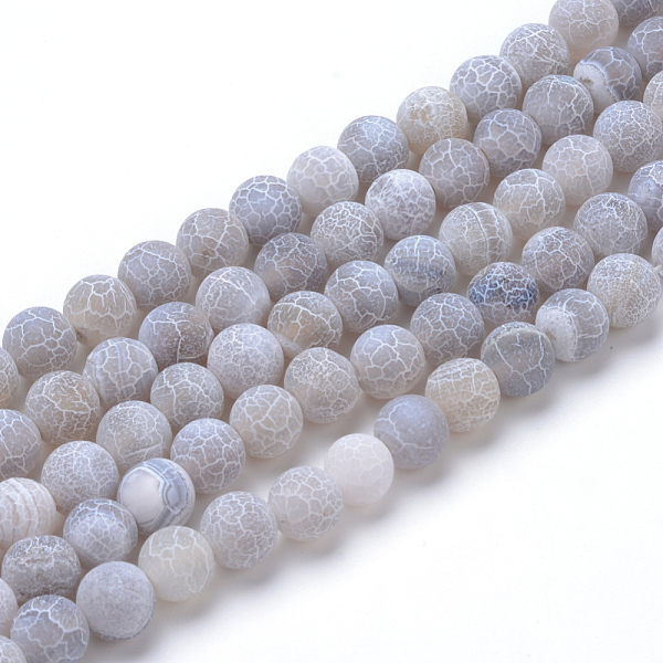 

PandaHall Natural & Dyed Crackle Agate Bead Strands, Frosted Style, Round, Light Grey, 8mm, Hole: 1mm, about 48pcs/strand, 14 inch Crackle..., Gray