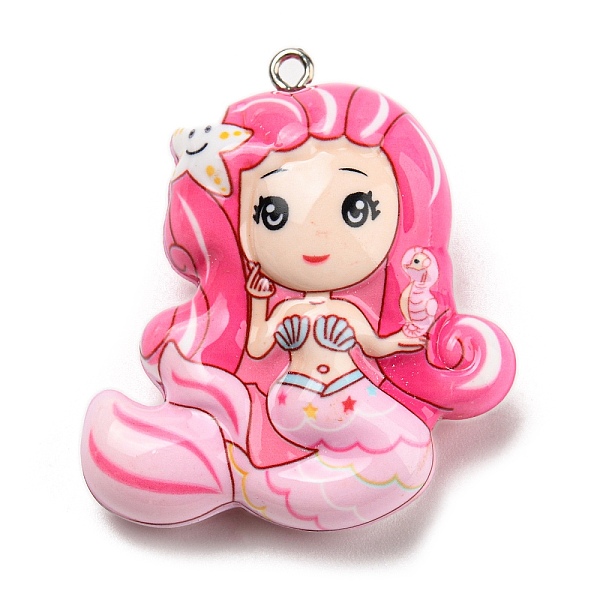 

PandaHall Opaque Acrylic Big Pendants, Shake Make Light, with Platinum Tone Iron Loops, Mermaid Charms, Pink, 50.5x45x21mm, Hole: 2.5mm...