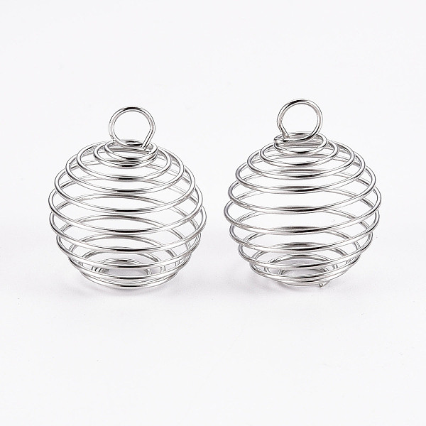 

PandaHall Iron Wire Pendants, Spiral Bead Cage Pendants, Round, Silver, 15~16x14mm, Hole: 4~5mm Iron Round