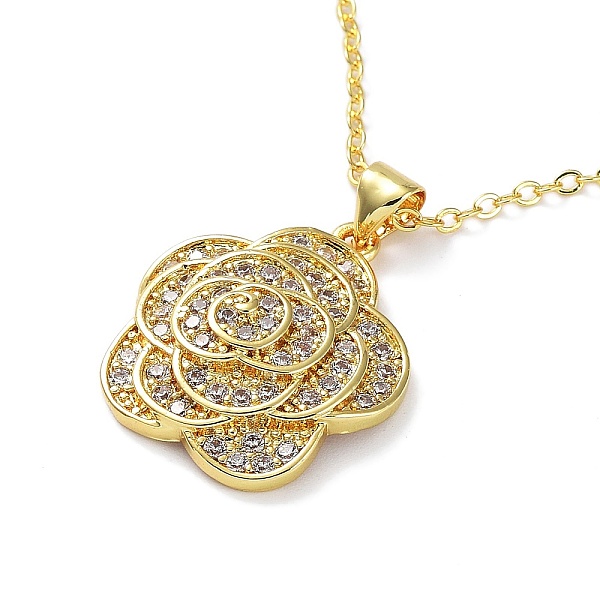 

PandaHall Golden Brass Rhinestone Pendant Necklace with Cable Chains, Flower, 17.72 inch(45cm), Flower: 22.5x19.5x6mm Rhinestone Flower..., Clear