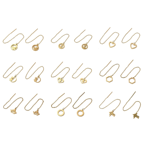 

PandaHall Golden 304 Stainless Steel Dangle Stud Earrings, Ear Threads, Mixed Shapes, 98~107x11.5~12mm 304 Stainless Steel Mixed Shapes