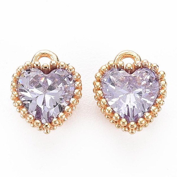 

PandaHall Brass Micro Pave Cubic Zirconia Charms, Nickel Free, Real 18K Gold Plated, Faceted Heart, Medium Orchid, 8x6x3.5mm, Hole: 1mm...