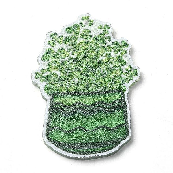 

PandaHall Saint Patrick's Day Opaque Printed Acrylic Pendants, Flowerpot, 50x35x2mm, Hole: 1.5mm Acrylic Others Green