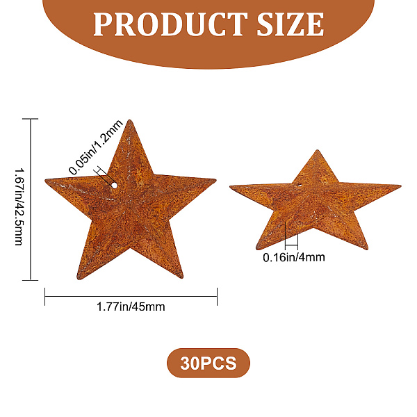 

PandaHall GORGECRAFT 30PCS 1.77 Inch Metal Rusty Barn Star Saddle Brown Antique Primitives Rustic Country Tin with 1.2mm Hole Iron Stars...