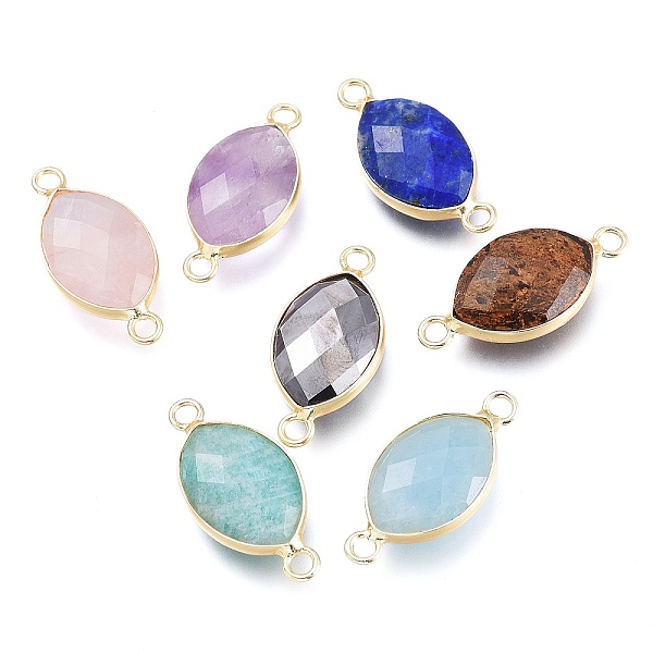 

PandaHall Natural & Synthetic Mixed Stone Links Connectors, with Light Gold Plated Brass Findings, Faceted, Horse Eye, 23x10.8x5.7mm, Hole...