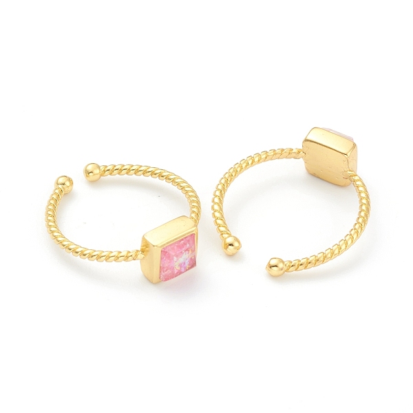 

PandaHall Synthetic Opal Cuff Rings, Open Rings, with Brass Findings, Square, Real 18K Gold Plated, Pink, US Size 5, Inner Diameter: 16mm...