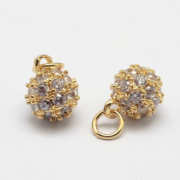 

PandaHall Round Brass Micro Pave Grade AAA Cubic Zirconia Charms, Cadmium Free & Nickel Free & Lead Free, Real 18K Gold Plated, 6mm, Hole...