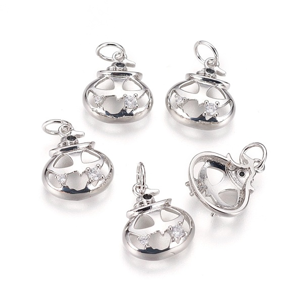 

PandaHall Brass Charms, with Cubic Zirconia, Long-Lasting Plated, Halloween's Pumpkin Jack-O'-Lantern, Clear, Platinum, 14x12x4.5mm, Hole...
