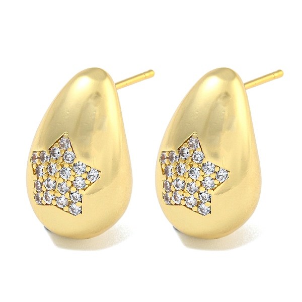 

PandaHall Rack Plating Brass Micro Pave Clear Cubic Zirconia Stud Earring, Cadmium Free & Lead Free, Long-Lasting Plated, Teardrop, Real 18K...