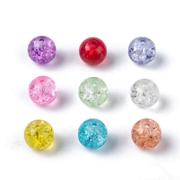 

PandaHall Transparent Crackle Glass Beads, Round, Mixed Color, 8x7mm, Hole: 1mm, about 100pcs/bag Glass Round Multicolor
