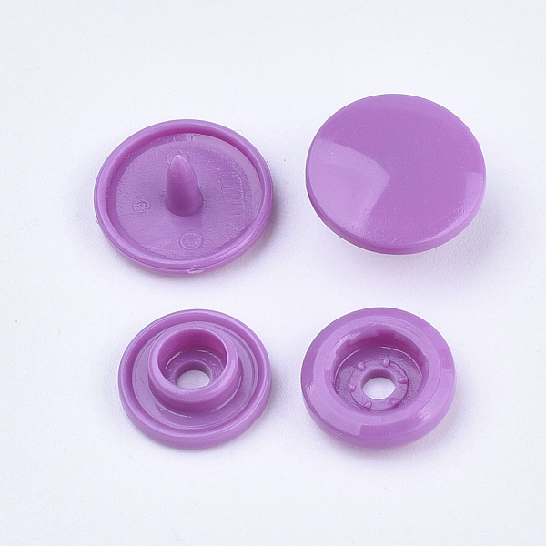 

PandaHall Resin Snap Fasteners, Raincoat Buttons, Flat Round, Orchid, Cap: 12x6.5mm, Pin: 2mm, Stud: 10.5x3.5mm, Hole: 2mm, Socket: 10.5x3mm..., Purple
