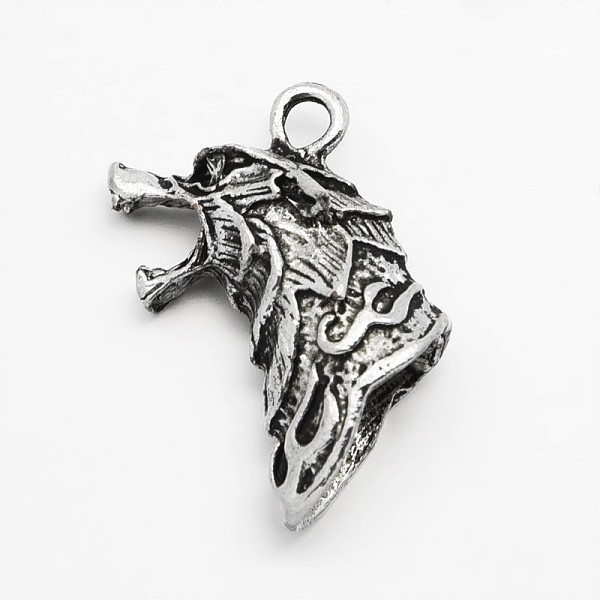 

PandaHall Tibetan Style Zinc Alloy 3D Wolf Head Pendants, Antique Silver, 34x27x12mm, Hole: 3mm Alloy Other Animal
