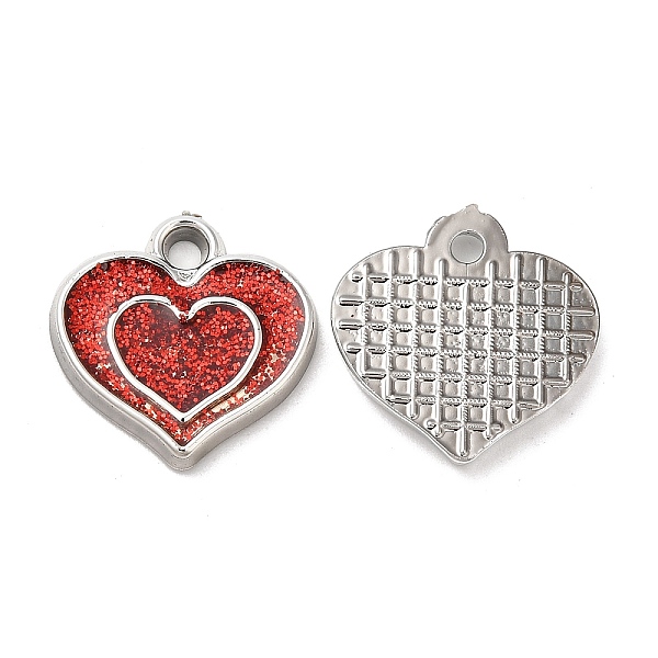 

PandaHall CCB Plastic Pendants, with Glitter Powder, Heart in Heart, Platinum, Red, 16x16x2.5mm Plastic Heart Red