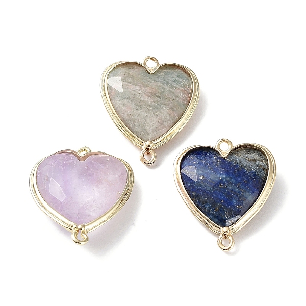 

PandaHall Natural Amethyst & Lapis Lazuli & Amazonite Connector Charms, with Rack Plating Light Gold Plated Edge Brass Loops, Faceted, Heart...