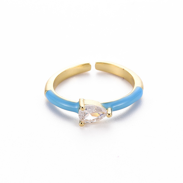 

PandaHall Brass Enamel Cuff Rings, Open Rings, Solitaire Rings, with Clear Cubic Zirconia, Nickel Free, Teardrop, Golden, Dodger Blue, US...