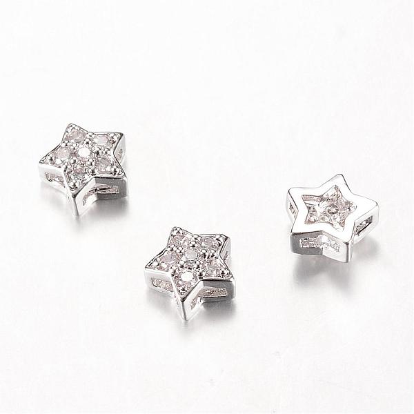 

PandaHall Brass Slide Charms, with Micro Pave Cubic Zirconia, Star, Platinum, 6x6x3mm, Hole: 2x0.5mm Brass+Cubic Zirconia Star