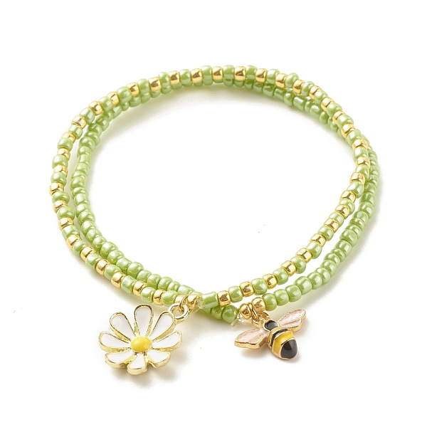 

PandaHall 2Pcs Glass Seed Beaded Stretch Bracelets Set, Alloy Enamel Bees & Flower Charm Bracelet for Women, Green Yellow, Inner Diameter...