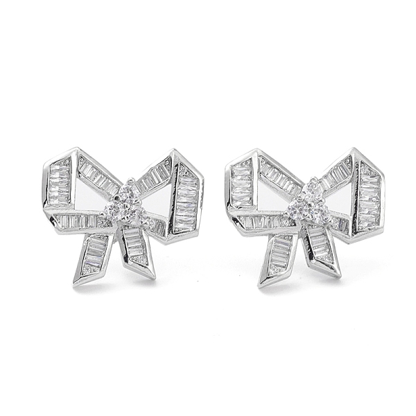 

PandaHall Bowknot Rack Plating Brass Cubic Zirconia Stud Earrings for Women, Long-Lasting Plated, Lead Free & Cadmium Free, Platinum..., Clear