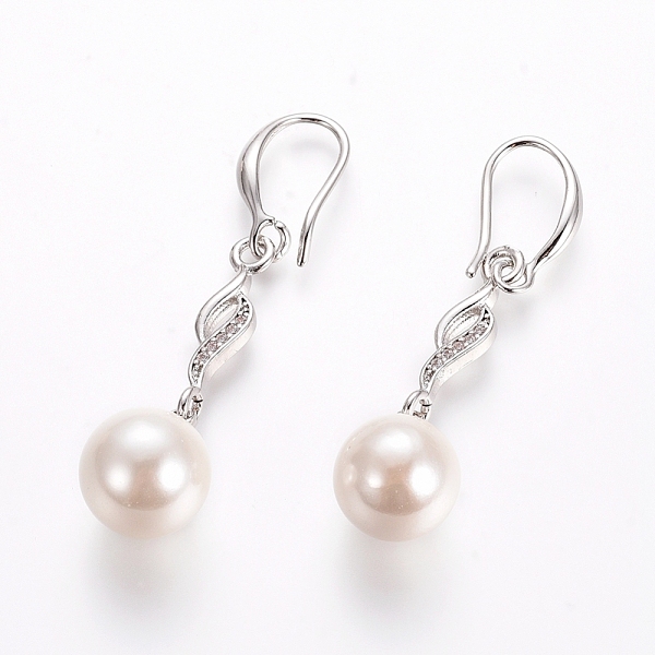 

PandaHall Brass Dangle Earrings, with Clear Cubic Zirconia and Shell Pearl, Long-Lasting Plated, Platinum, 43.5mm, Pin: 1mm Cubic Zirconia...