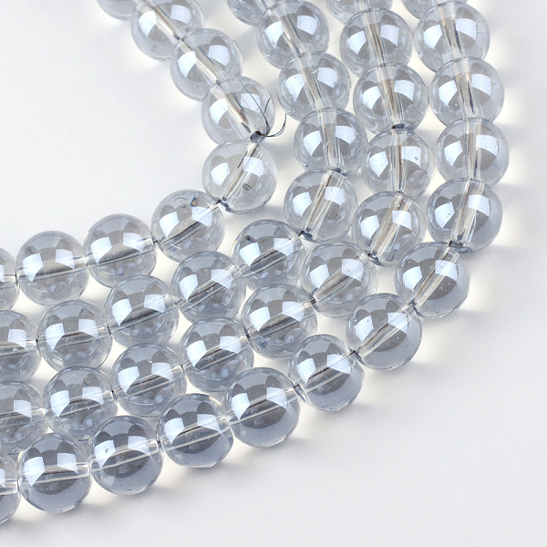 

PandaHall Electroplate Glass Beads Strands, Rainbow Plated, Round, Gainsboro, 5.5x6~6.5mm, Hole: 1mm, about 136pcs/strand, 29.1 inch Glass..., Gray
