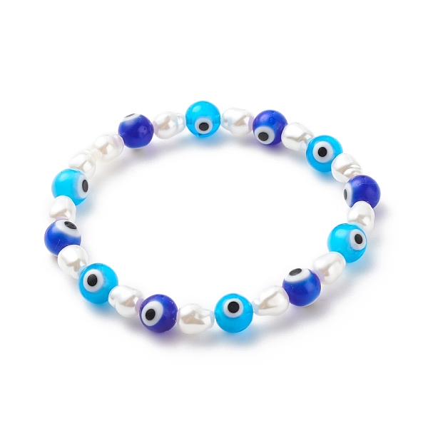 

PandaHall Lampwork Evil Eye & Plastic Pearl Stretch Bracelet for Women, Colorful, Inner Diameter: 2-1/8 inch(5.5cm) Lampwork Evil Eye