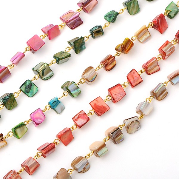 

PandaHall Handmade Sea Shell Beads Chains for Necklaces Bracelets Making, with Iron Eye Pin, Unwelded, Golden, Mixed Color, 39.3 inch Shell..., Multicolor