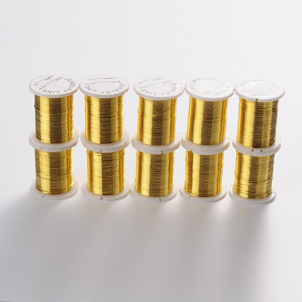 

PandaHall Round Copper Jewelry Wire, Nickel Free, Gold, 0.3mm, about 32.8 Feet(10m)/roll, 10 rolls/batch Copper Round Gold