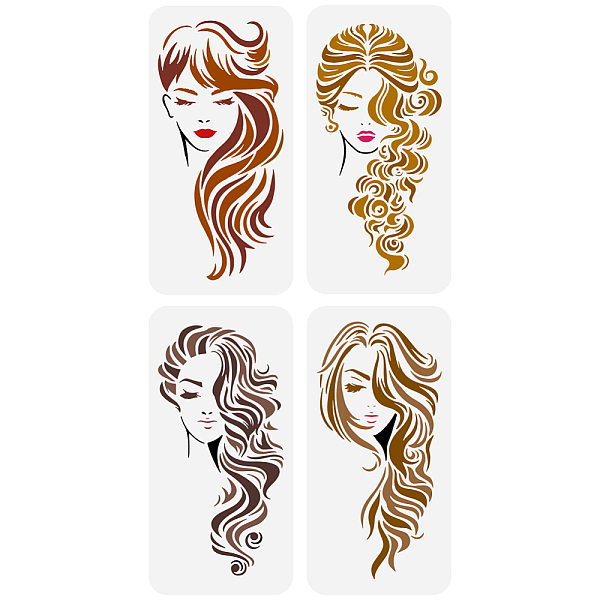 

PandaHall FINGERINSPIRE 4 Pcs Long Hair Woman Face Painting Large Stencil 11.8x5.9" PET Beautiful Girl Spraying Big Stencil Reusable Lady...