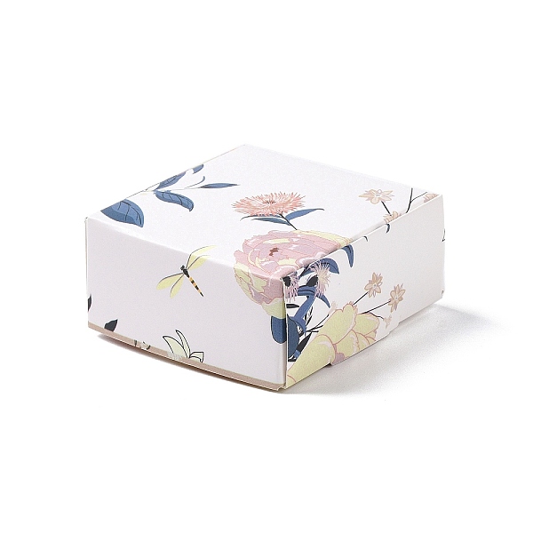 PandaHall Square Paper Gift Boxes, Folding Box for Gift Wrapping, Floral Pattern, 5.6x5.6x2.55cm Paper Flower